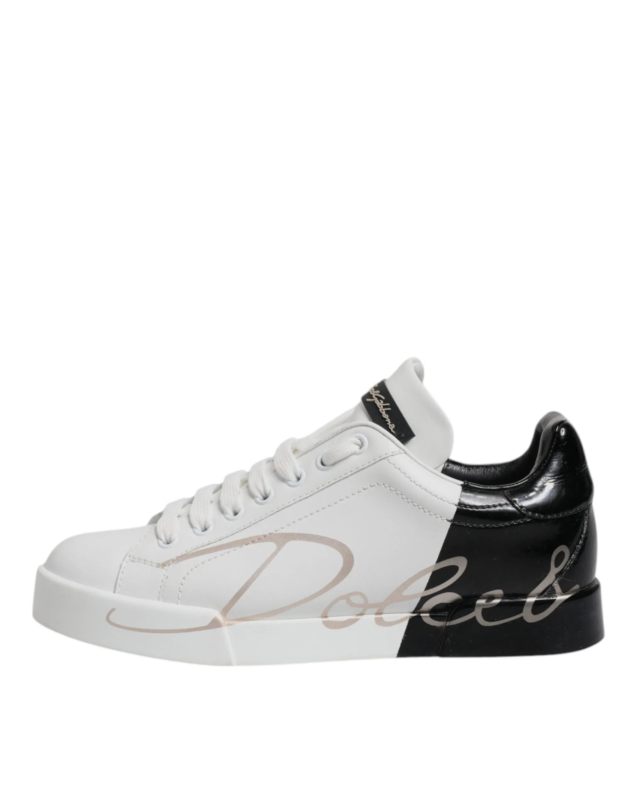 White Black Leather Low Top Sneakers Shoes