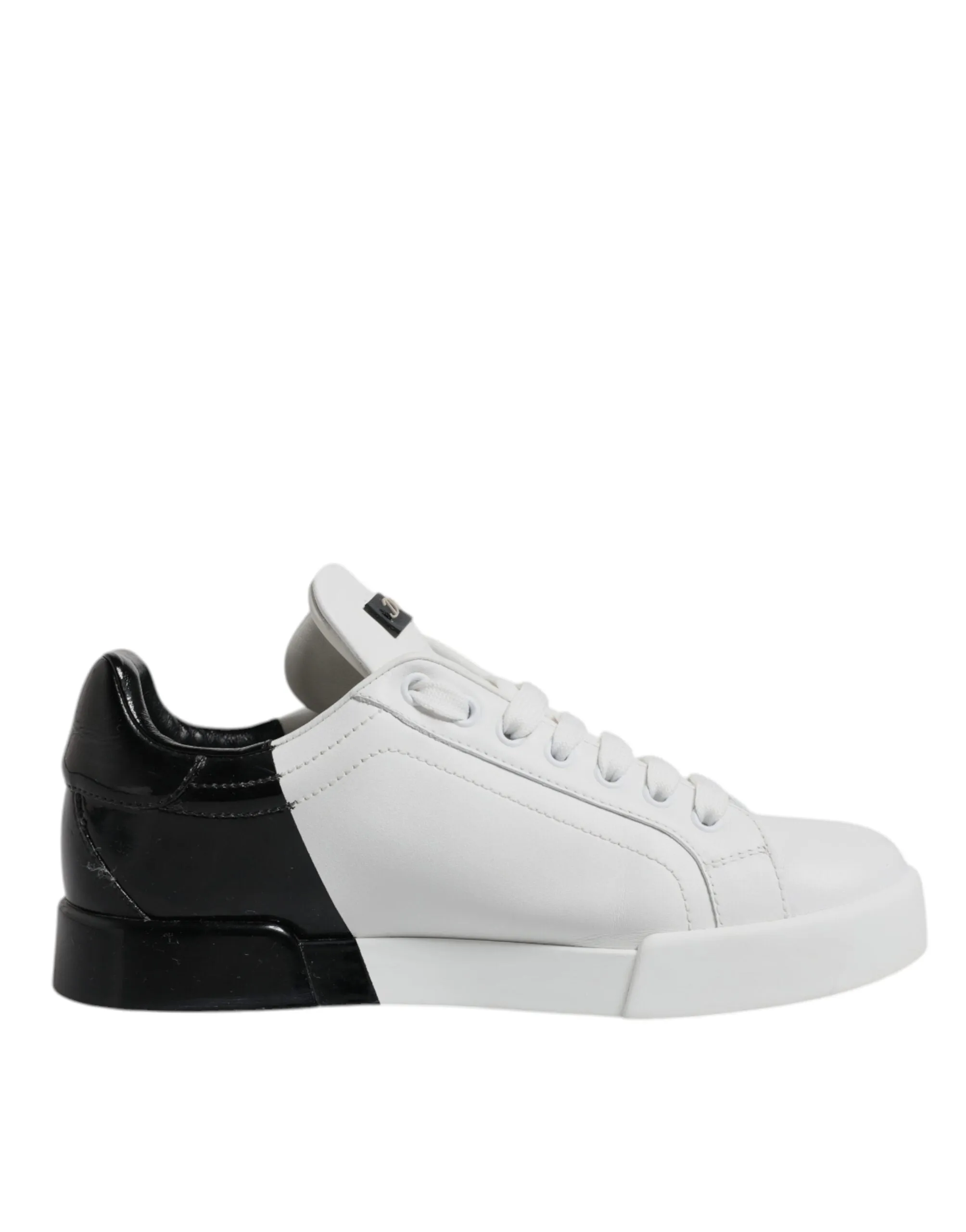 White Black Leather Low Top Sneakers Shoes