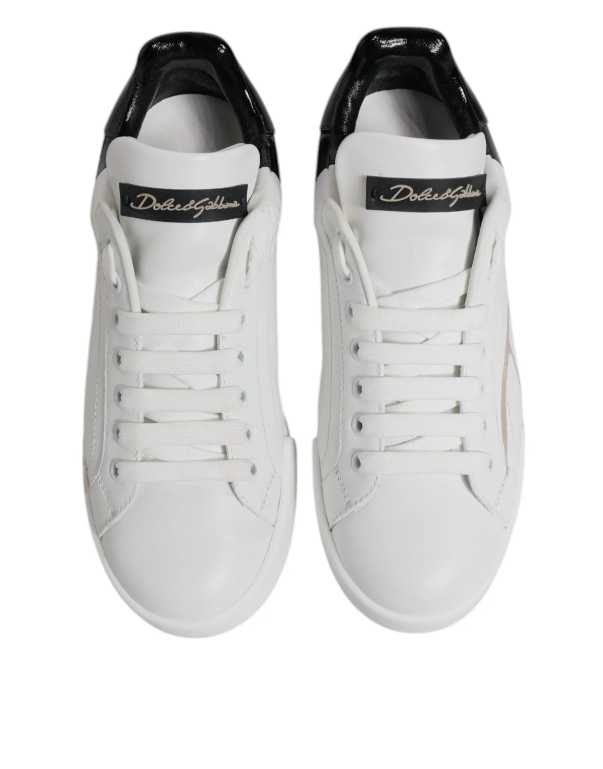 White Black Leather Low Top Sneakers Shoes