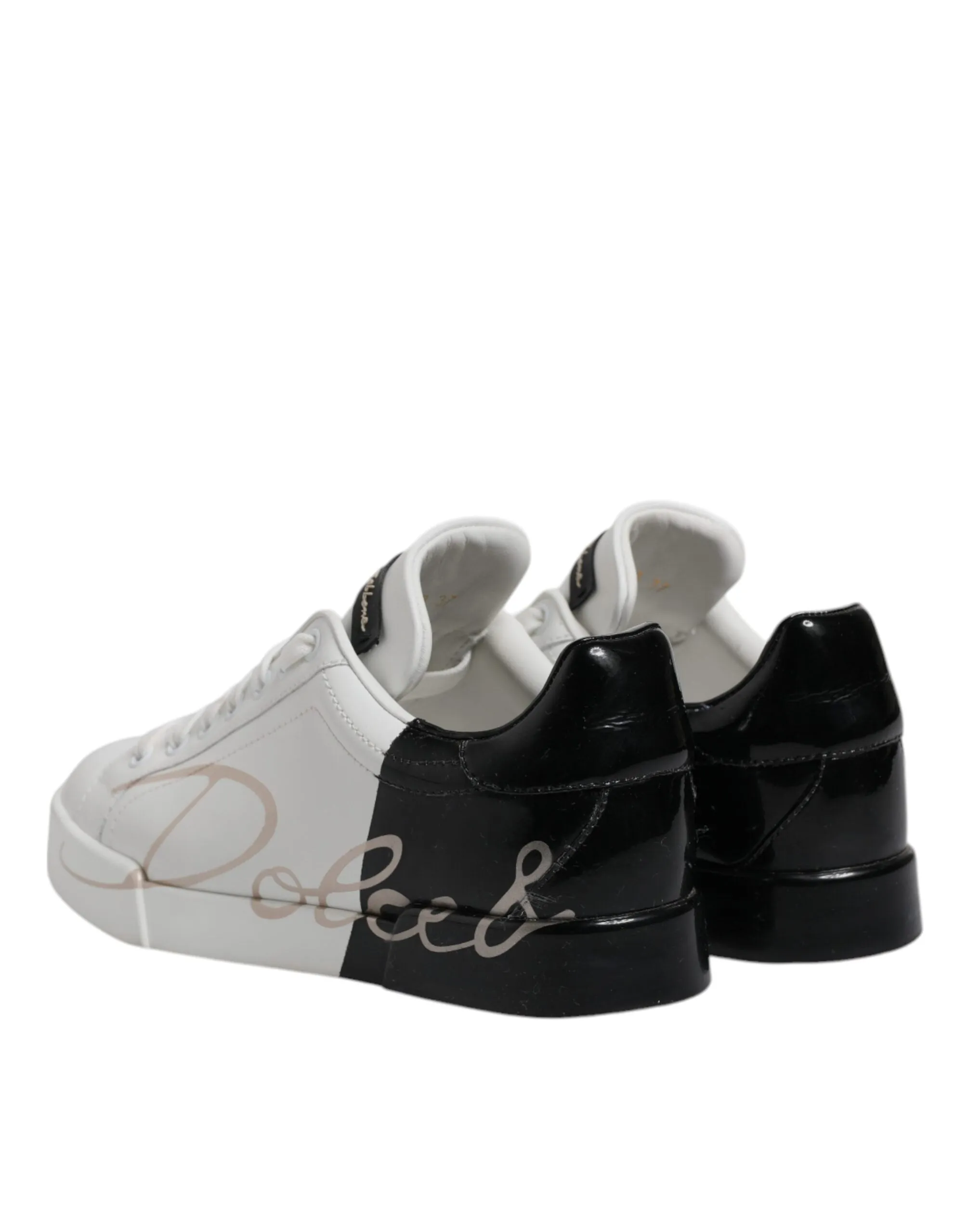 White Black Leather Low Top Sneakers Shoes