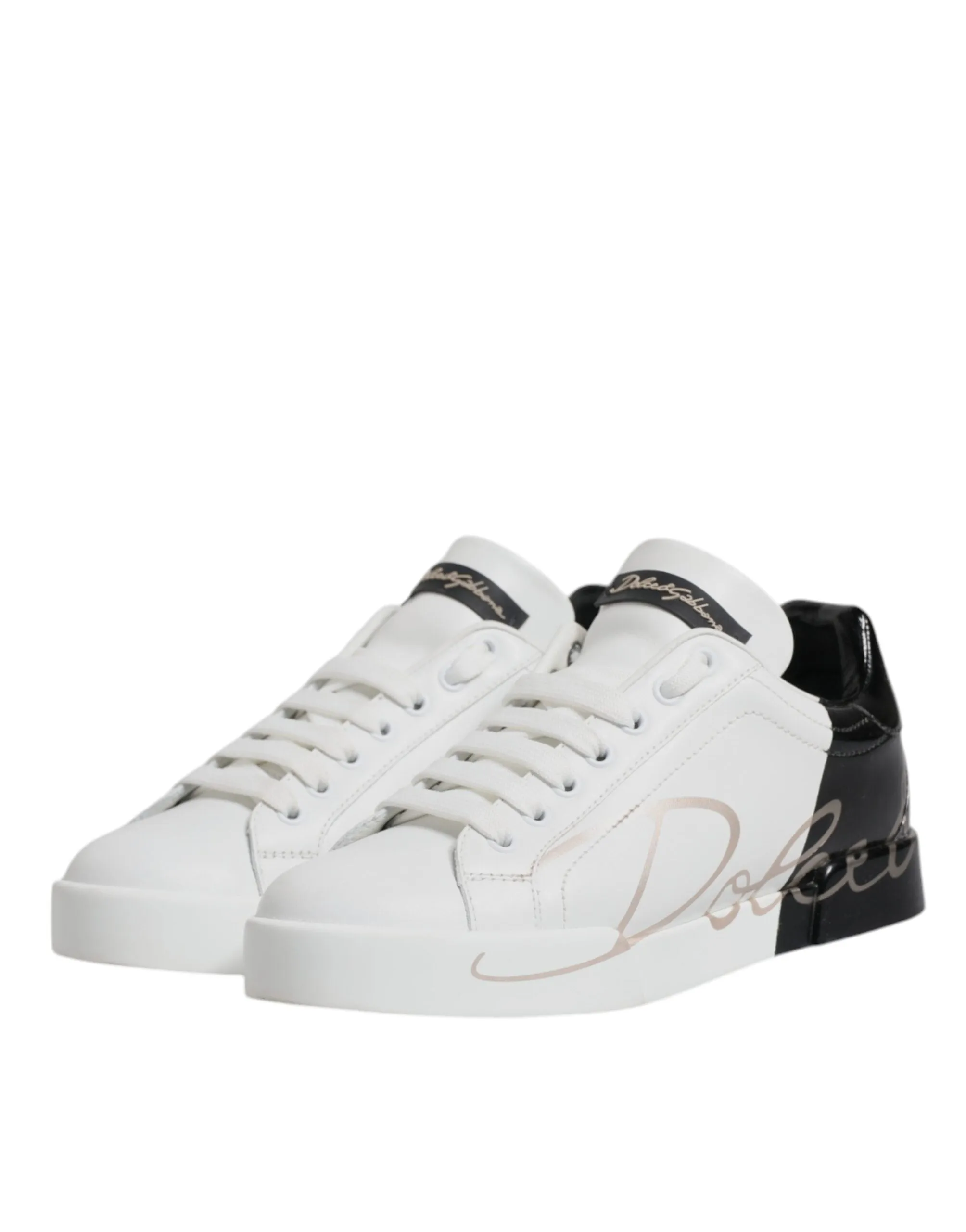 White Black Leather Low Top Sneakers Shoes