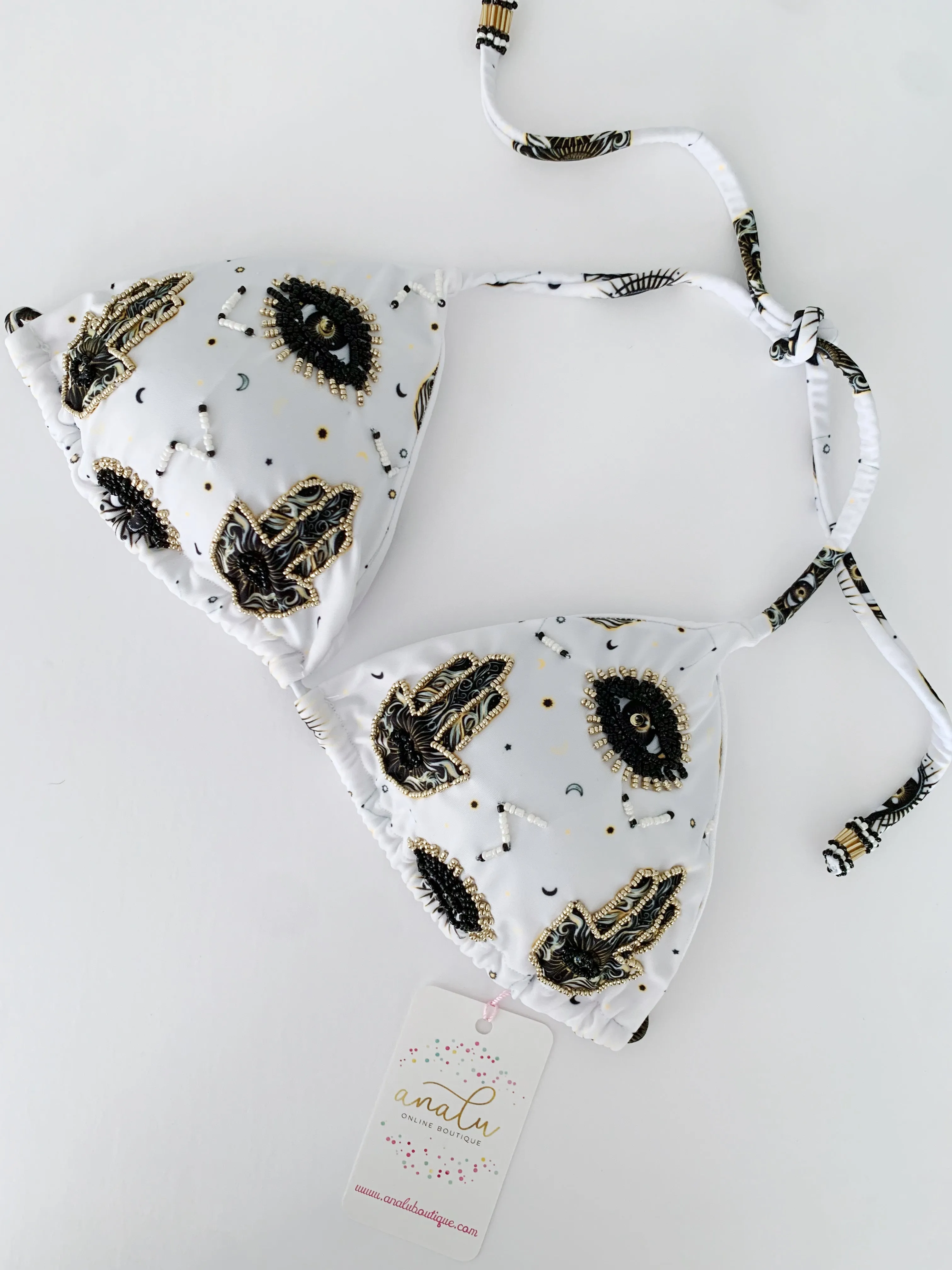 White Boho Colombian Beaded Bikini Tops
