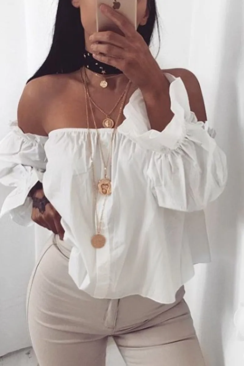 White Button Up Bardot Crop Top - LuLu