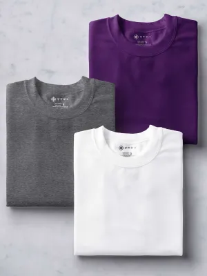 White, Dark Grey & Deep Purple Combo T shirt | Pack of 3