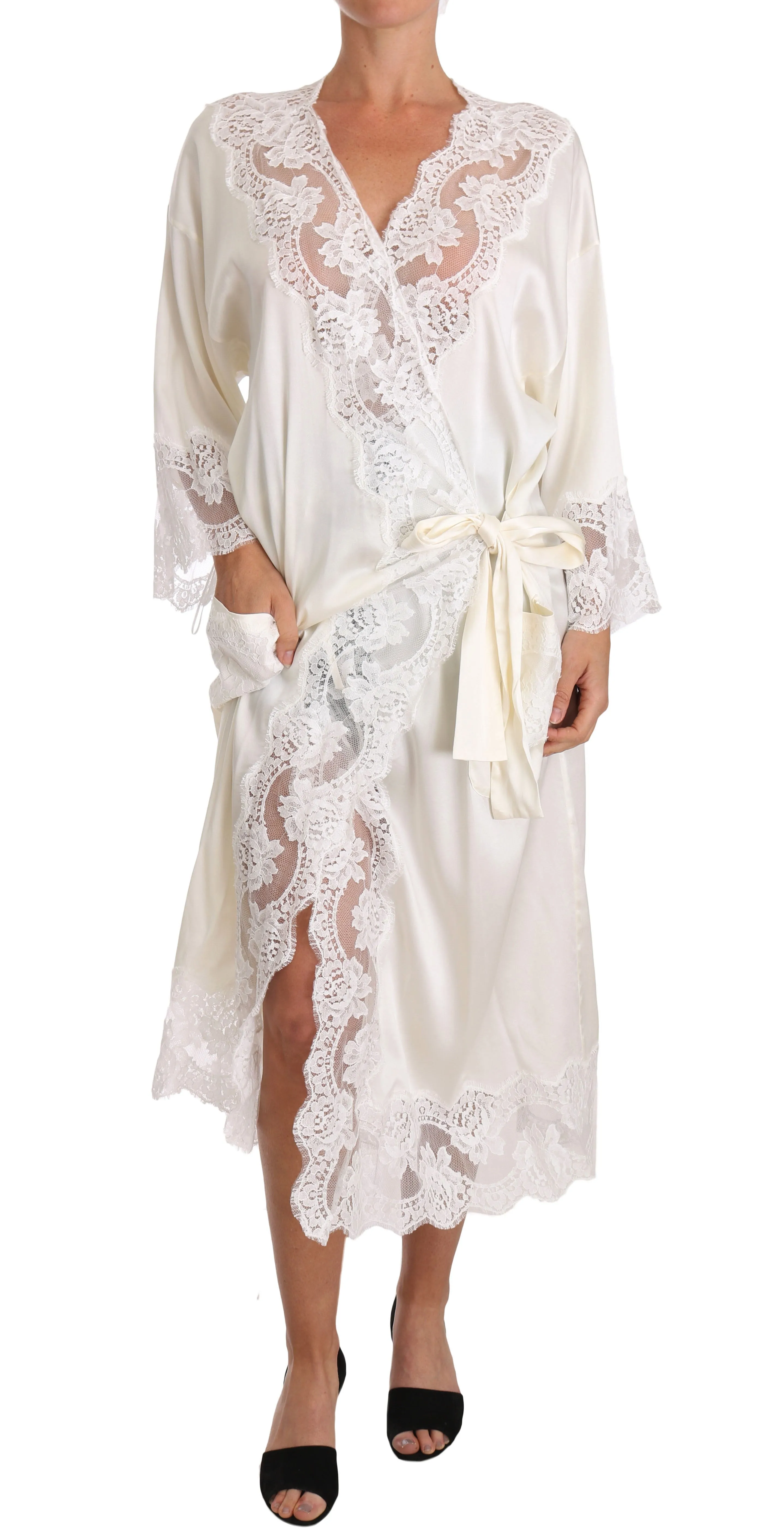 White Silk Lace Sleepwear Kimono Lingerie
