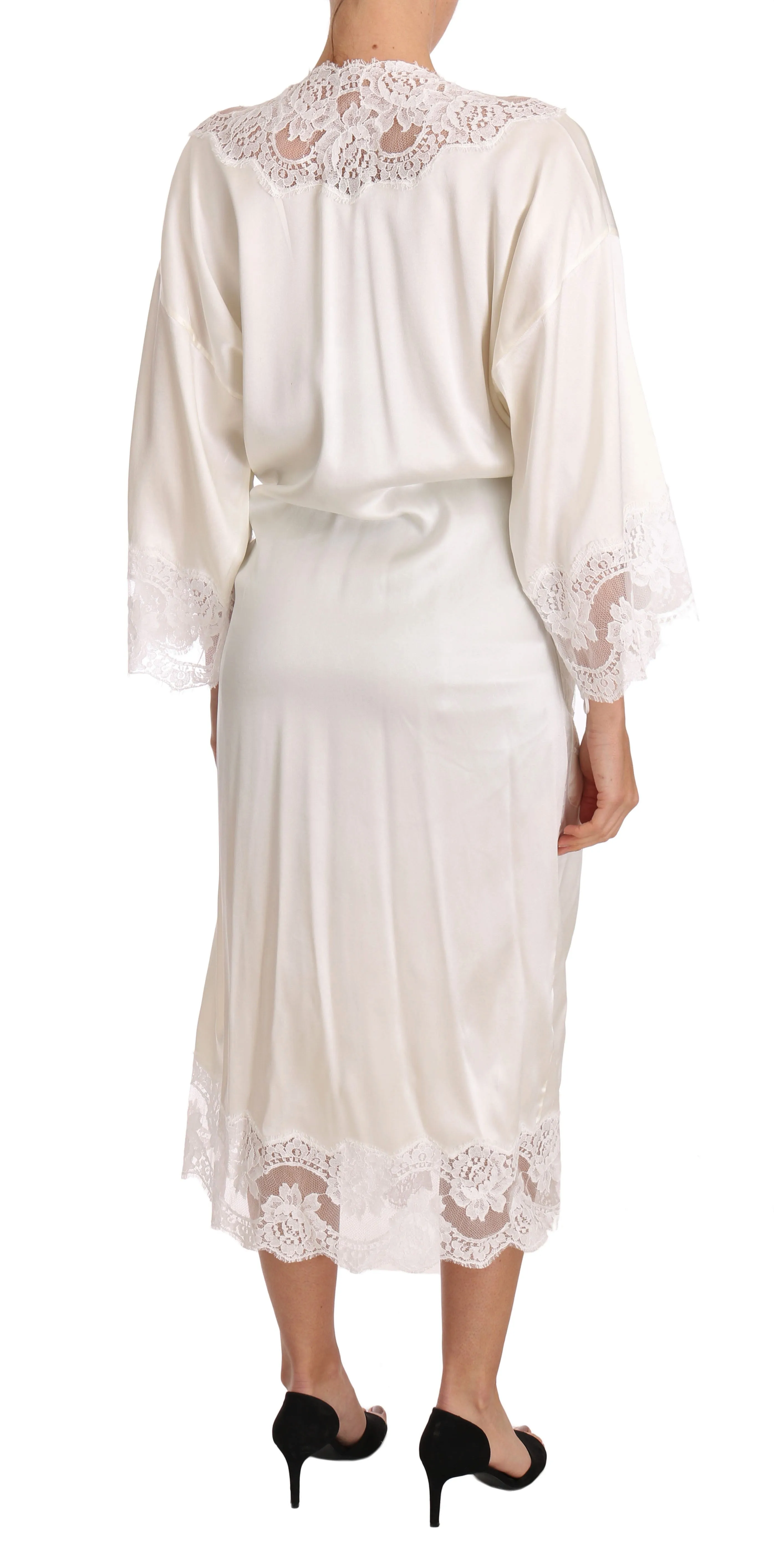 White Silk Lace Sleepwear Kimono Lingerie