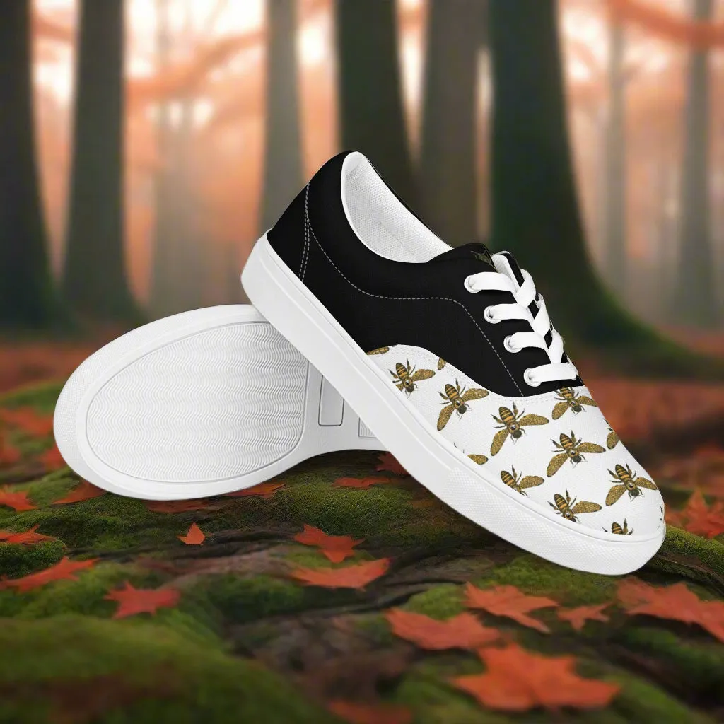 WildSage Womens Lace Up Canvas Shoes Bee Pattern