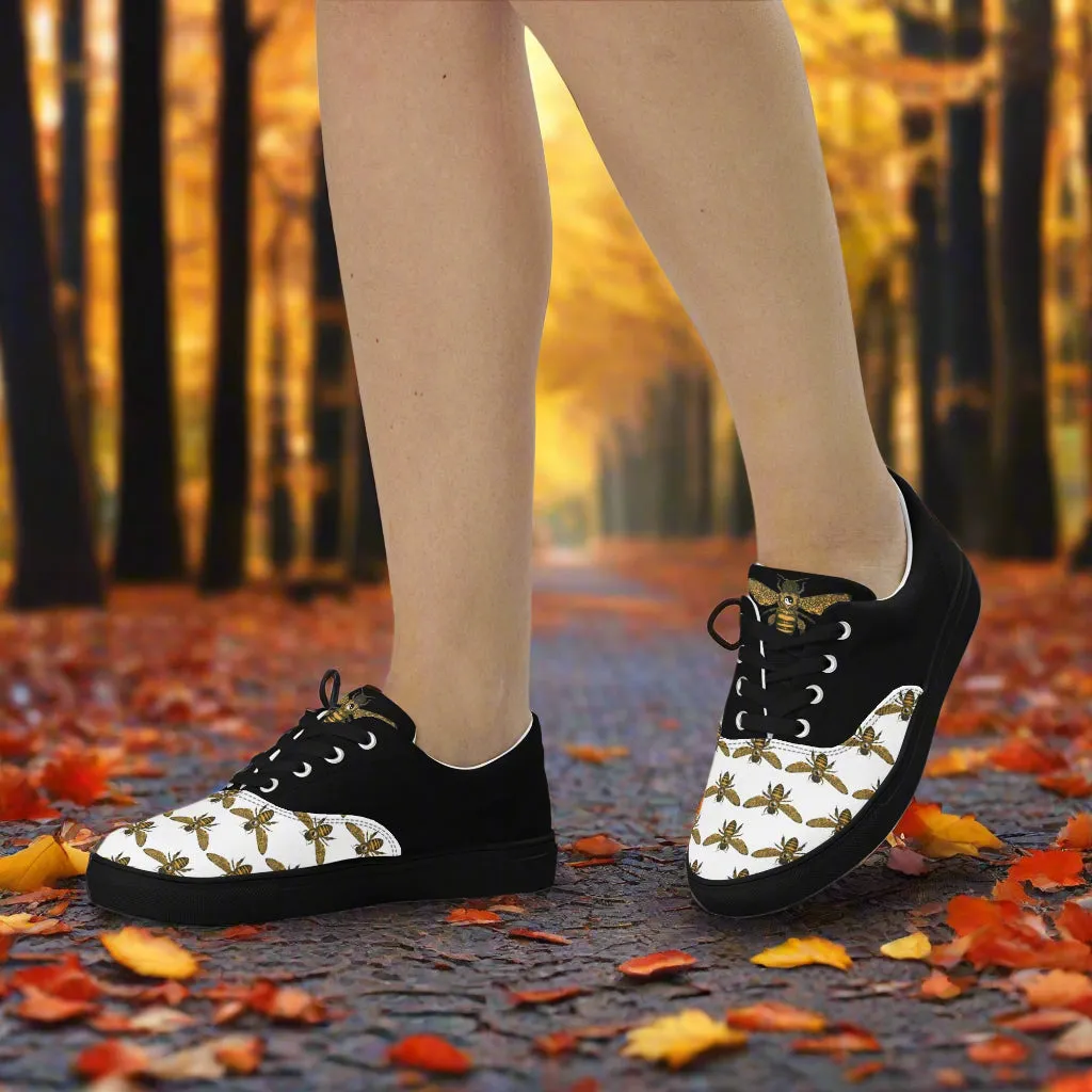 WildSage Womens Lace Up Canvas Shoes Bee Pattern