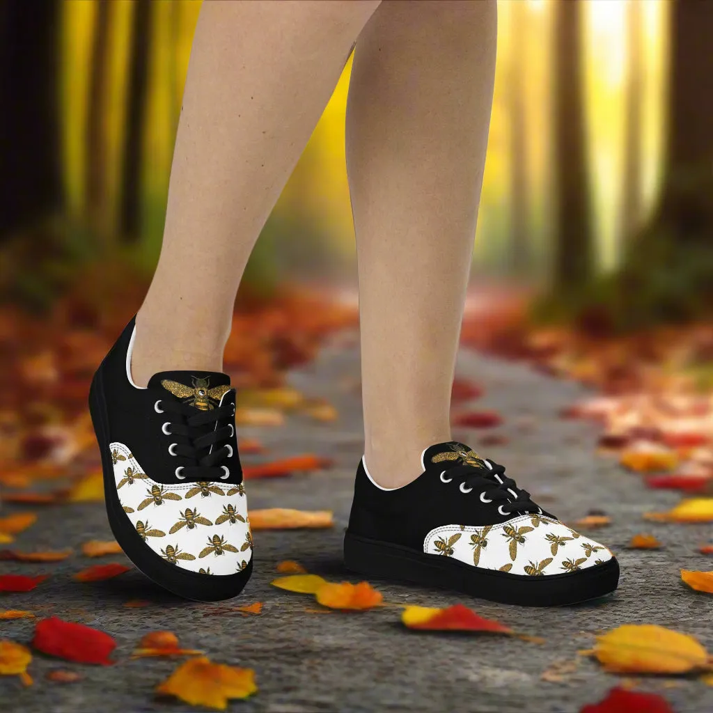 WildSage Womens Lace Up Canvas Shoes Bee Pattern