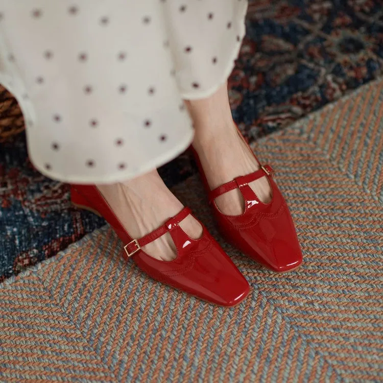 Women Leather Mid-Heel Pumps Shoes