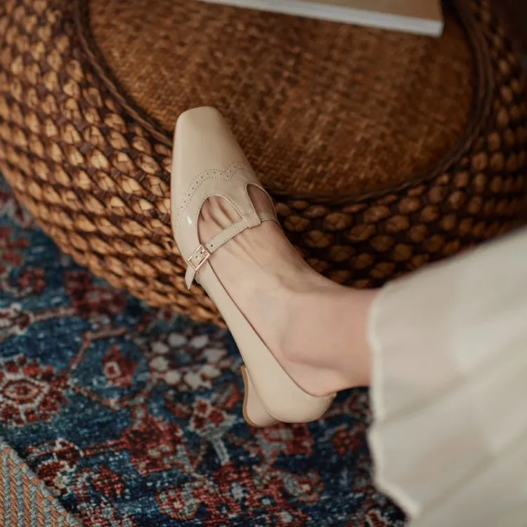 Women Leather Mid-Heel Pumps Shoes