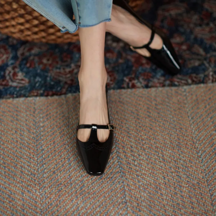 Women Leather Mid-Heel Pumps Shoes