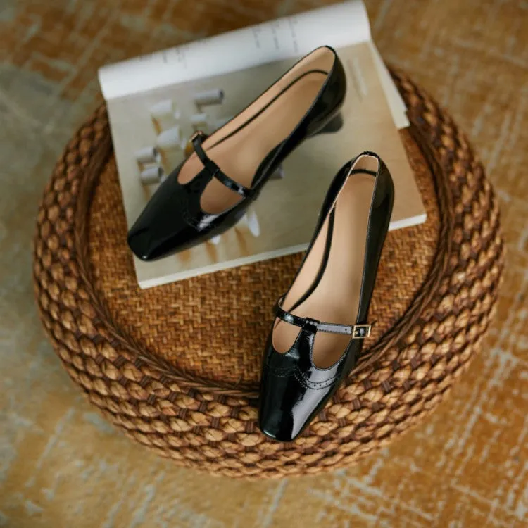 Women Leather Mid-Heel Pumps Shoes