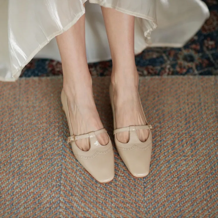 Women Leather Mid-Heel Pumps Shoes