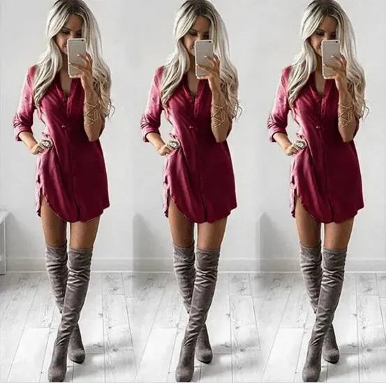 Women Long Sleeve Casual Top Designs Blouses Burst Sexy Slim Base Shirt Small V-neck Button Shirts Womens Tops Clothes Spring