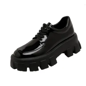 Women  Patent Leather Thick Bottom British Style Shoes