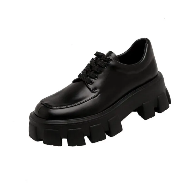 Women  Patent Leather Thick Bottom British Style Shoes