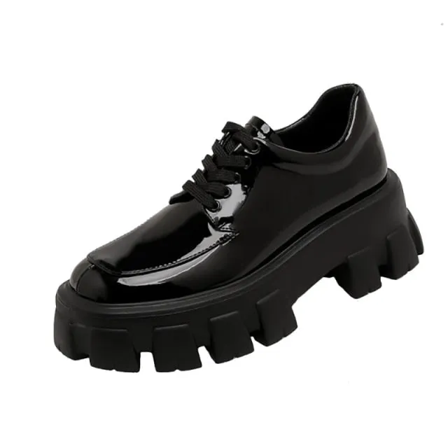 Women  Patent Leather Thick Bottom British Style Shoes