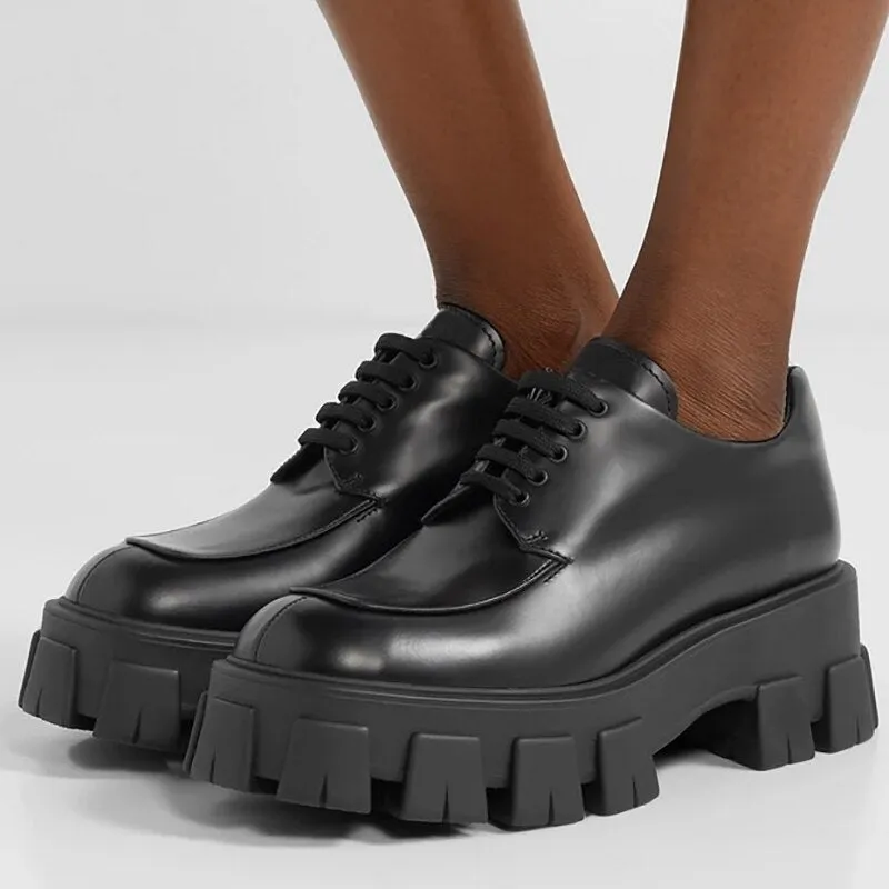 Women  Patent Leather Thick Bottom British Style Shoes