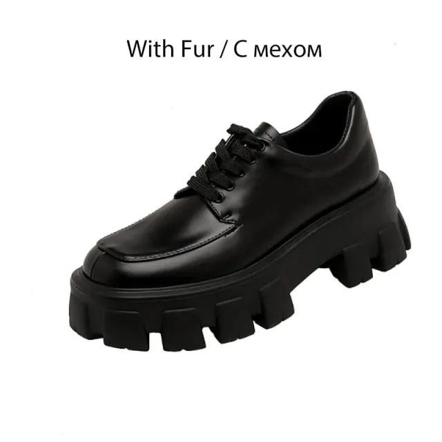 Women  Patent Leather Thick Bottom British Style Shoes