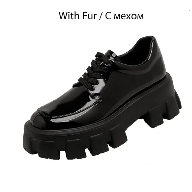 Women  Patent Leather Thick Bottom British Style Shoes