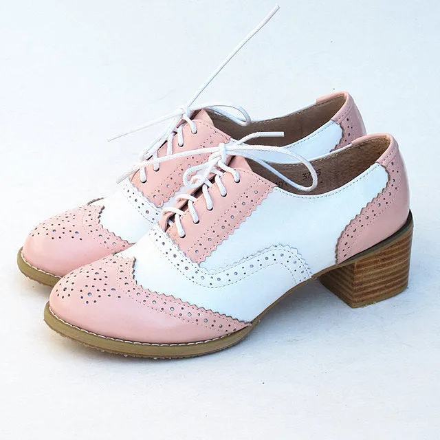 Women Vintage Thick Heels Retro Vintage Oxford