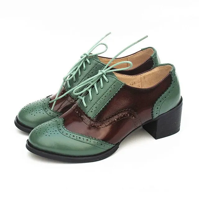 Women Vintage Thick Heels Retro Vintage Oxford