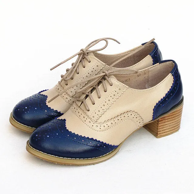 Women Vintage Thick Heels Retro Vintage Oxford