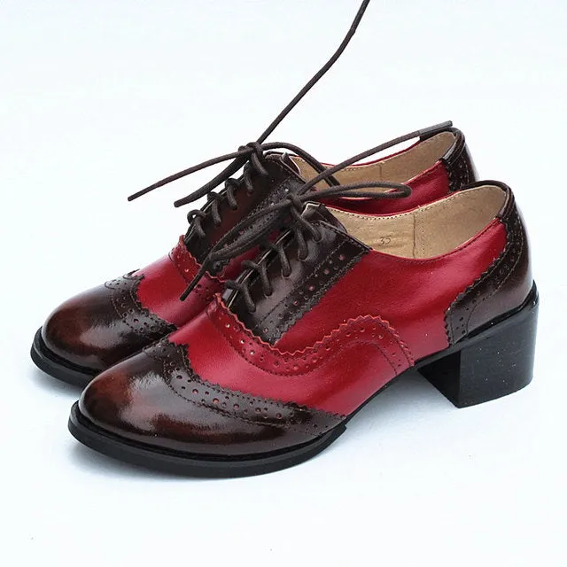 Women Vintage Thick Heels Retro Vintage Oxford