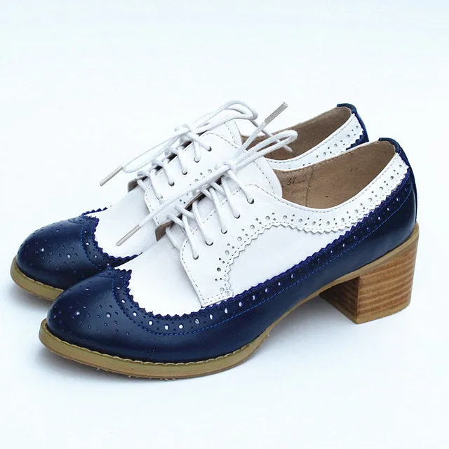 Women Vintage Thick Heels Retro Vintage Oxford