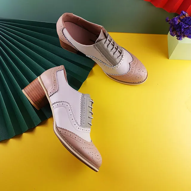 Women Vintage Thick Heels Retro Vintage Oxford