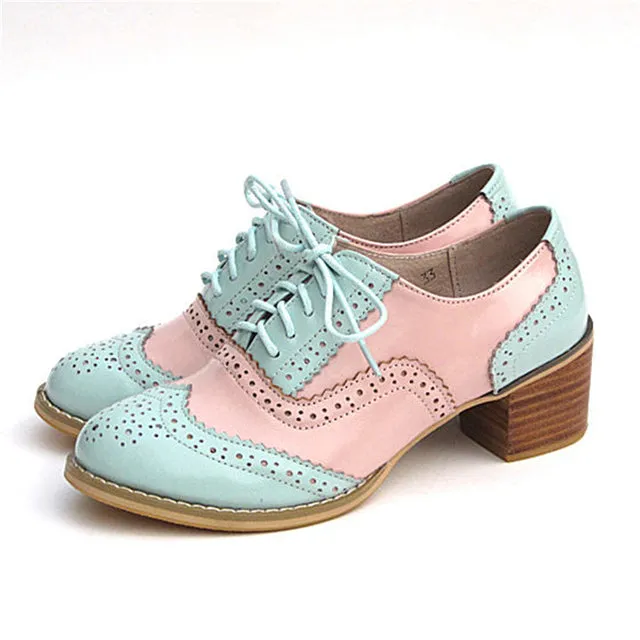 Women Vintage Thick Heels Retro Vintage Oxford