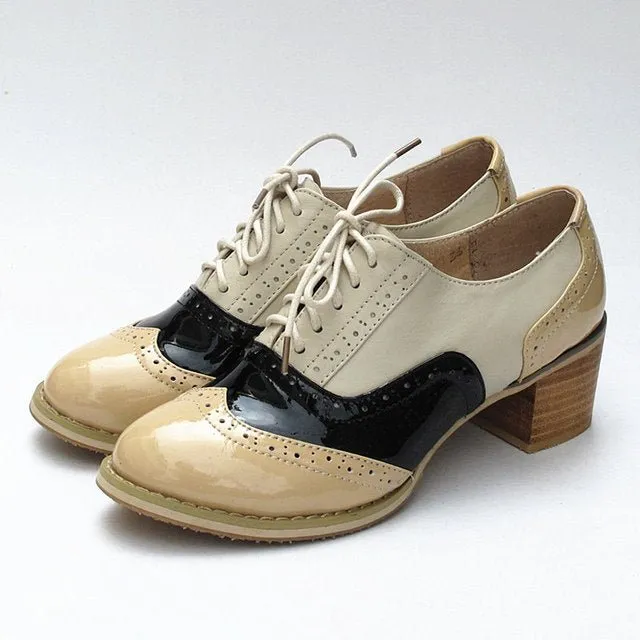 Women Vintage Thick Heels Retro Vintage Oxford