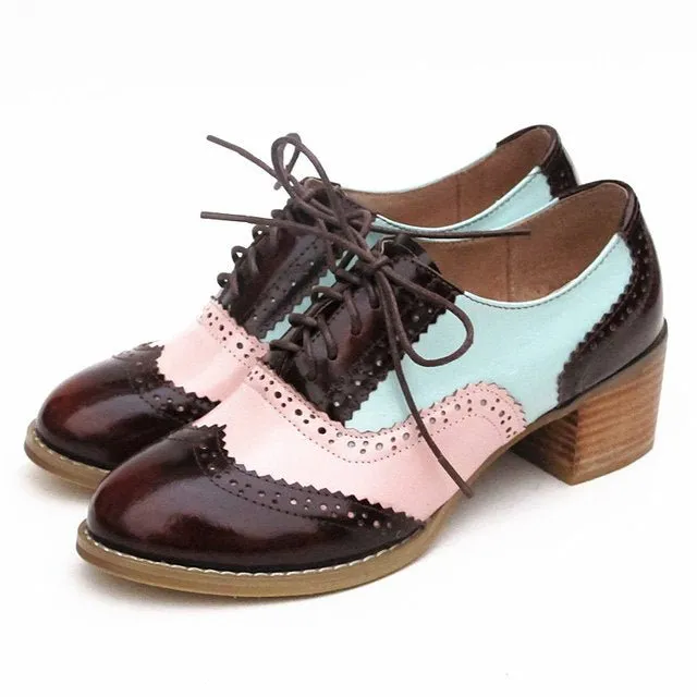 Women Vintage Thick Heels Retro Vintage Oxford