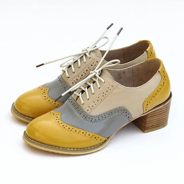 Women Vintage Thick Heels Retro Vintage Oxford