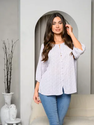 WOMEN'S 3/4 SLEEVE BOHO BUTTON DOWN BLOUSE PRINT TOP