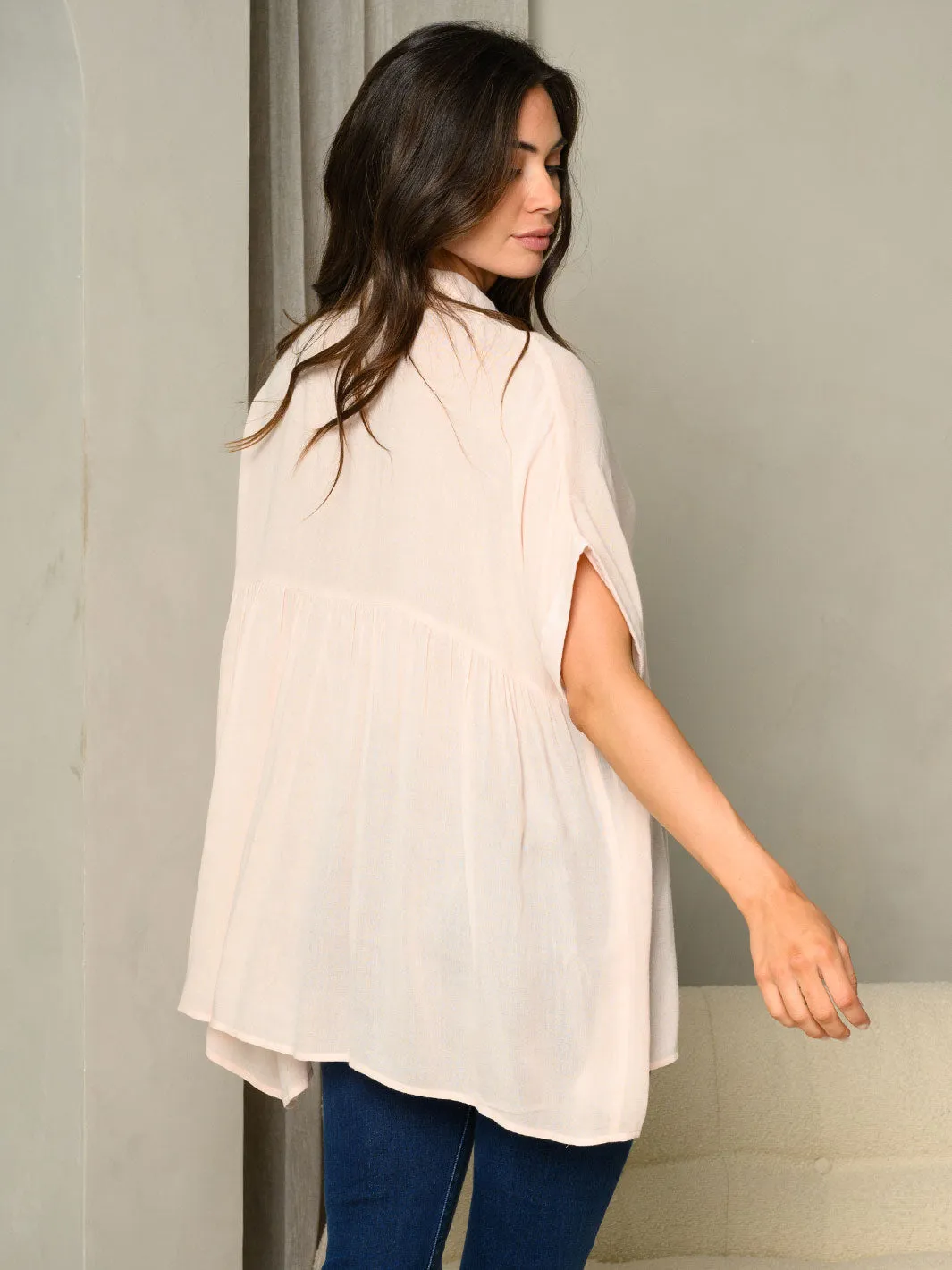 WOMEN'S BABYDOLL OVERSIZED BUTTON UP TOP