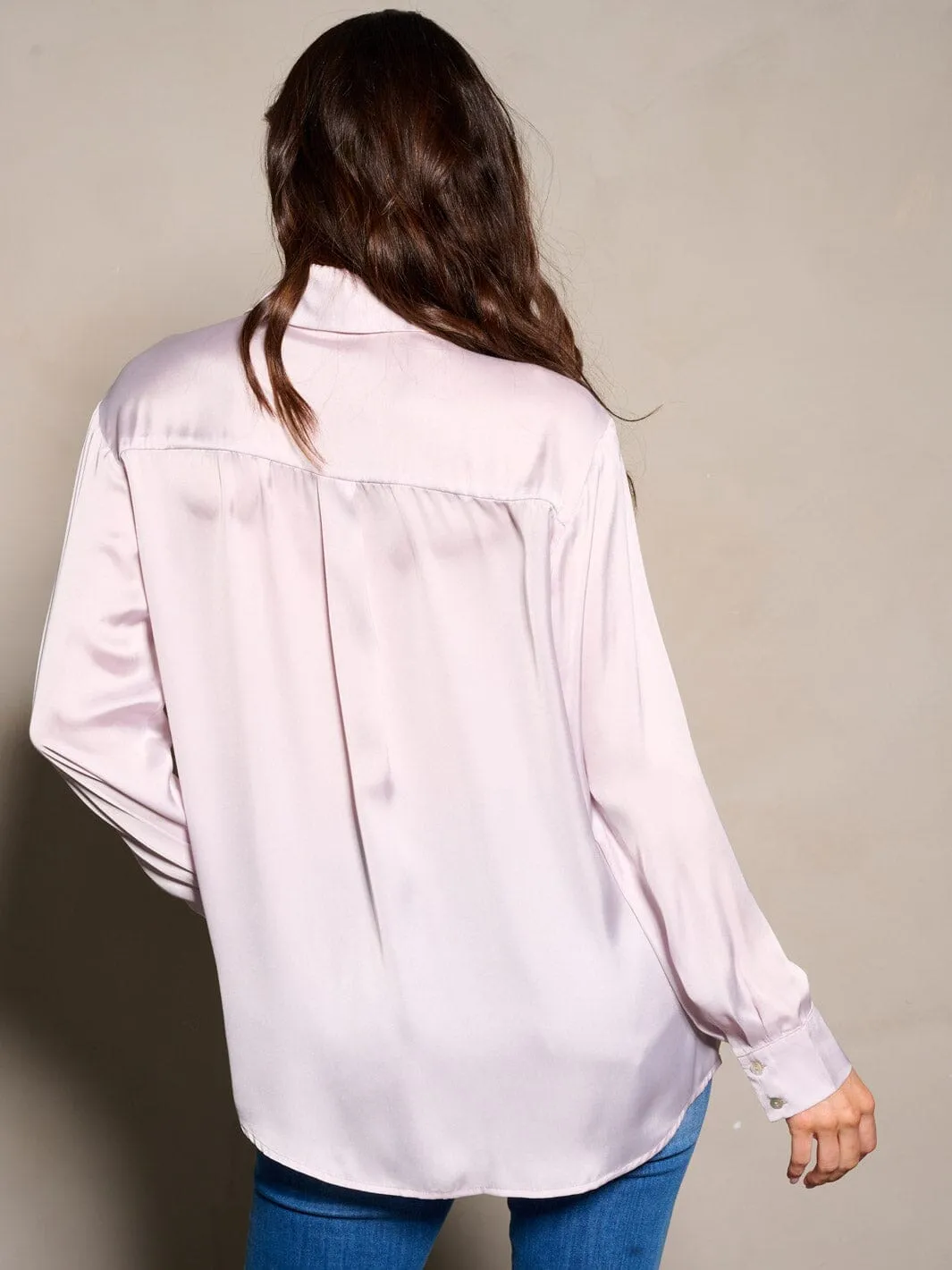 WOMEN'S LONG SLEEVE BUTTON CLOSURE SATIN BLOUSE TOP