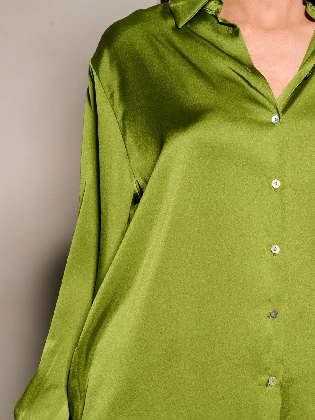 WOMEN'S LONG SLEEVE BUTTON CLOSURE SATIN BLOUSE TOP