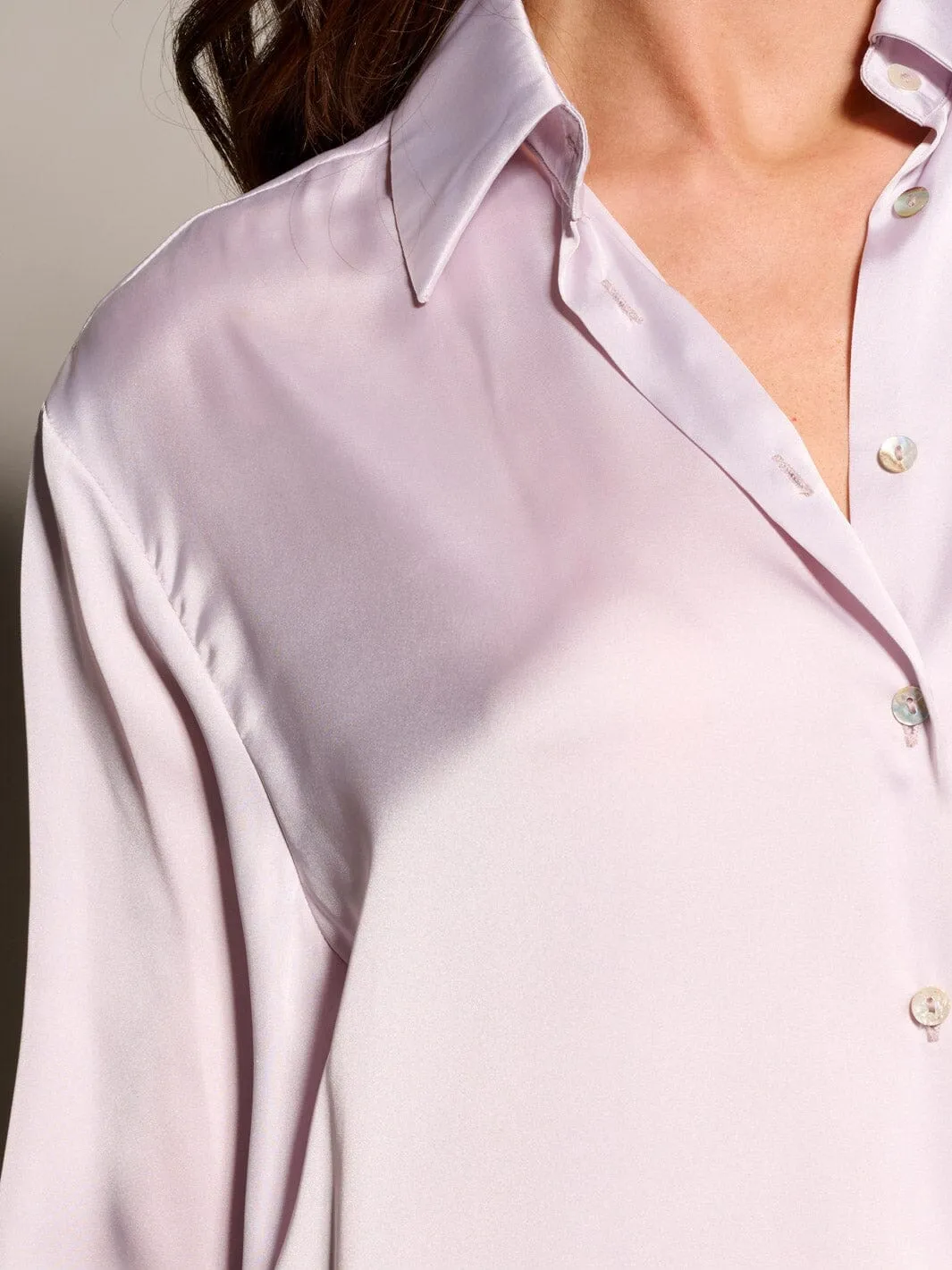 WOMEN'S LONG SLEEVE BUTTON CLOSURE SATIN BLOUSE TOP