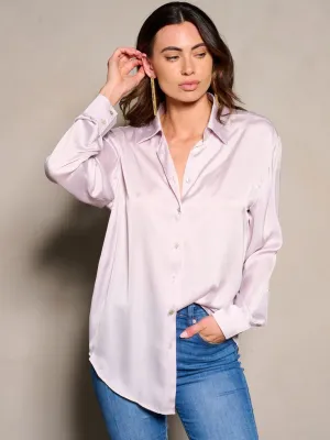 WOMEN'S LONG SLEEVE BUTTON CLOSURE SATIN BLOUSE TOP