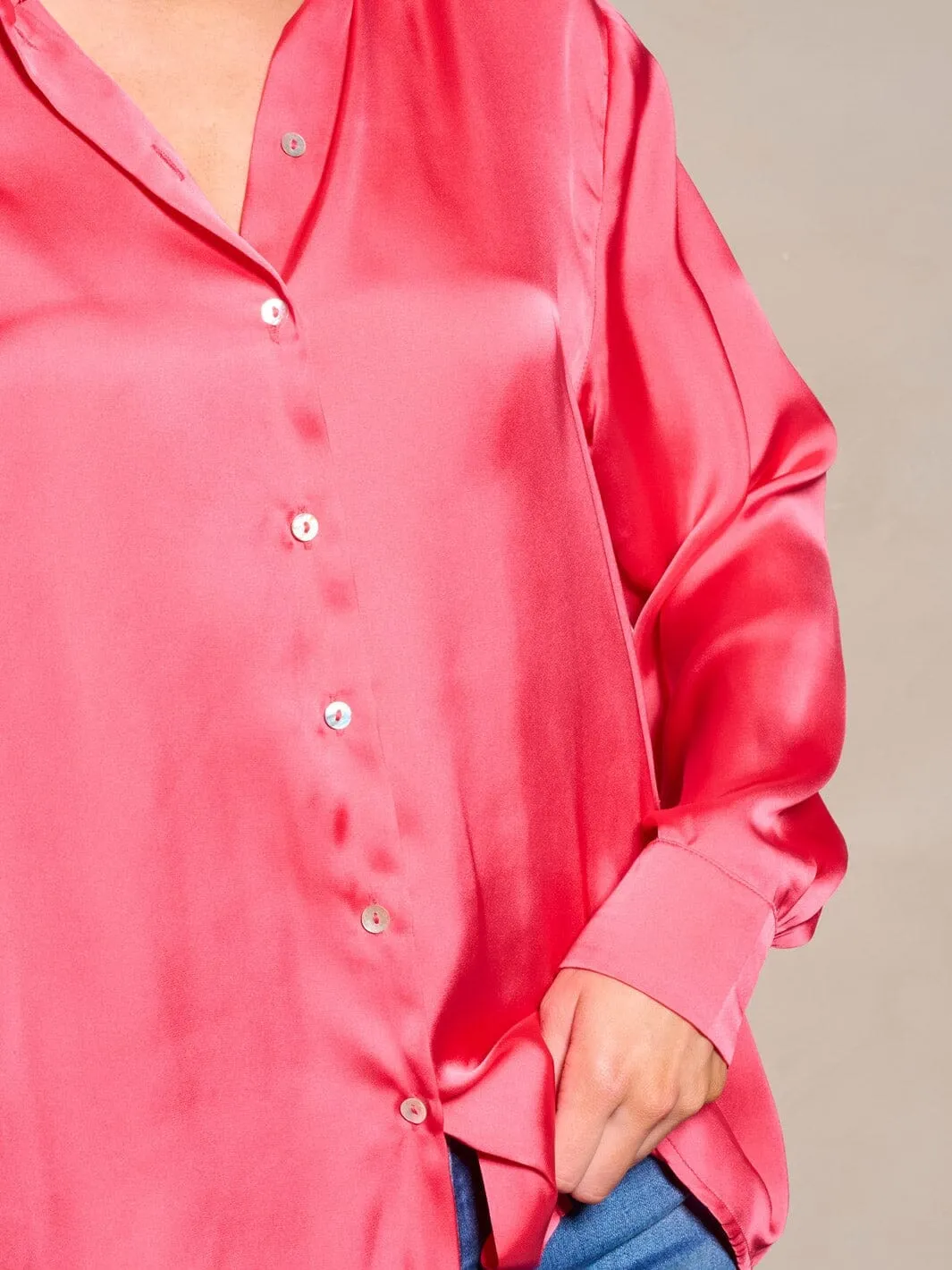 WOMEN'S LONG SLEEVE BUTTON CLOSURE SATIN BLOUSE TOP