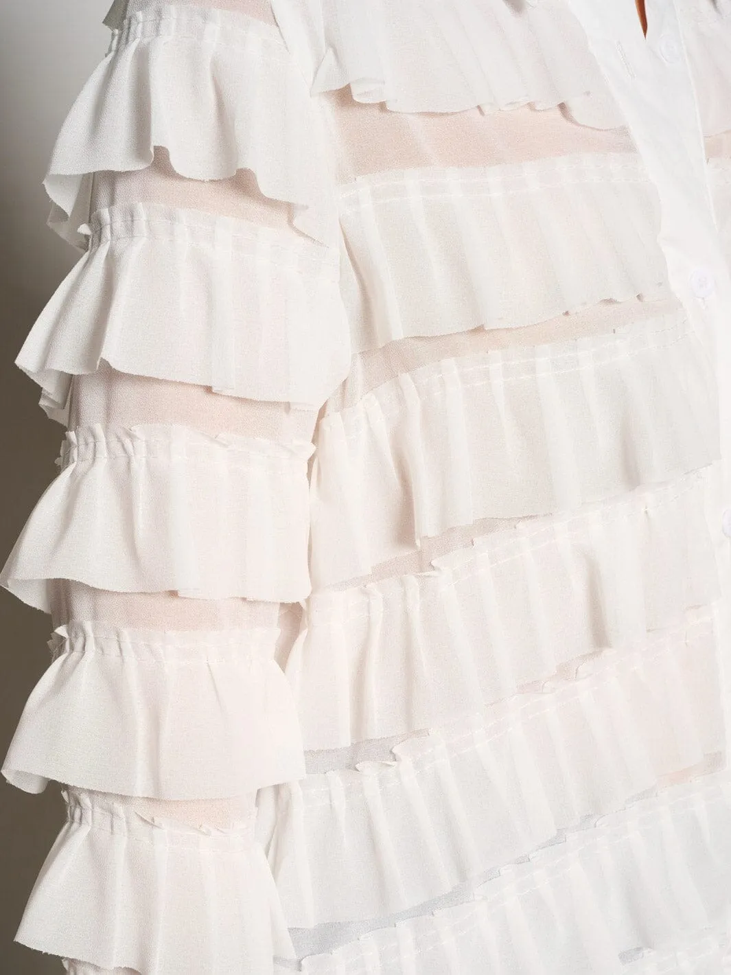 WOMEN'S LONG SLEEVE BUTTON CLOSURE TIERED RUFFLE BLOUSE TOP