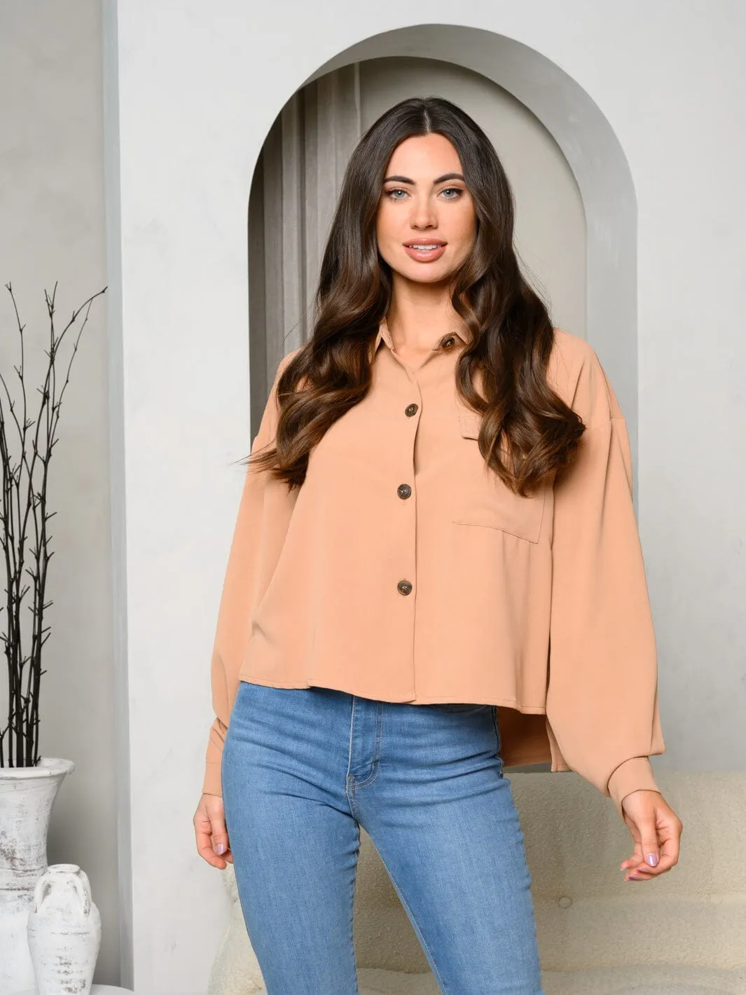 WOMEN'S LONG SLEEVE BUTTON UP BLOUSE TOP
