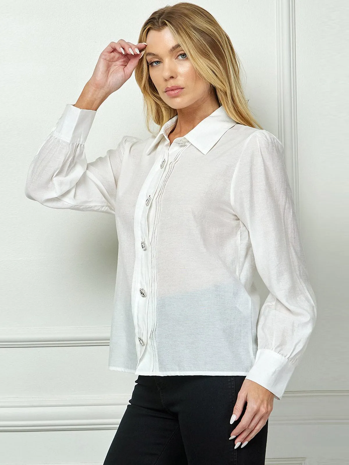 WOMEN'S LONG SLEEVE BUTTON UP BLOUSE TOP