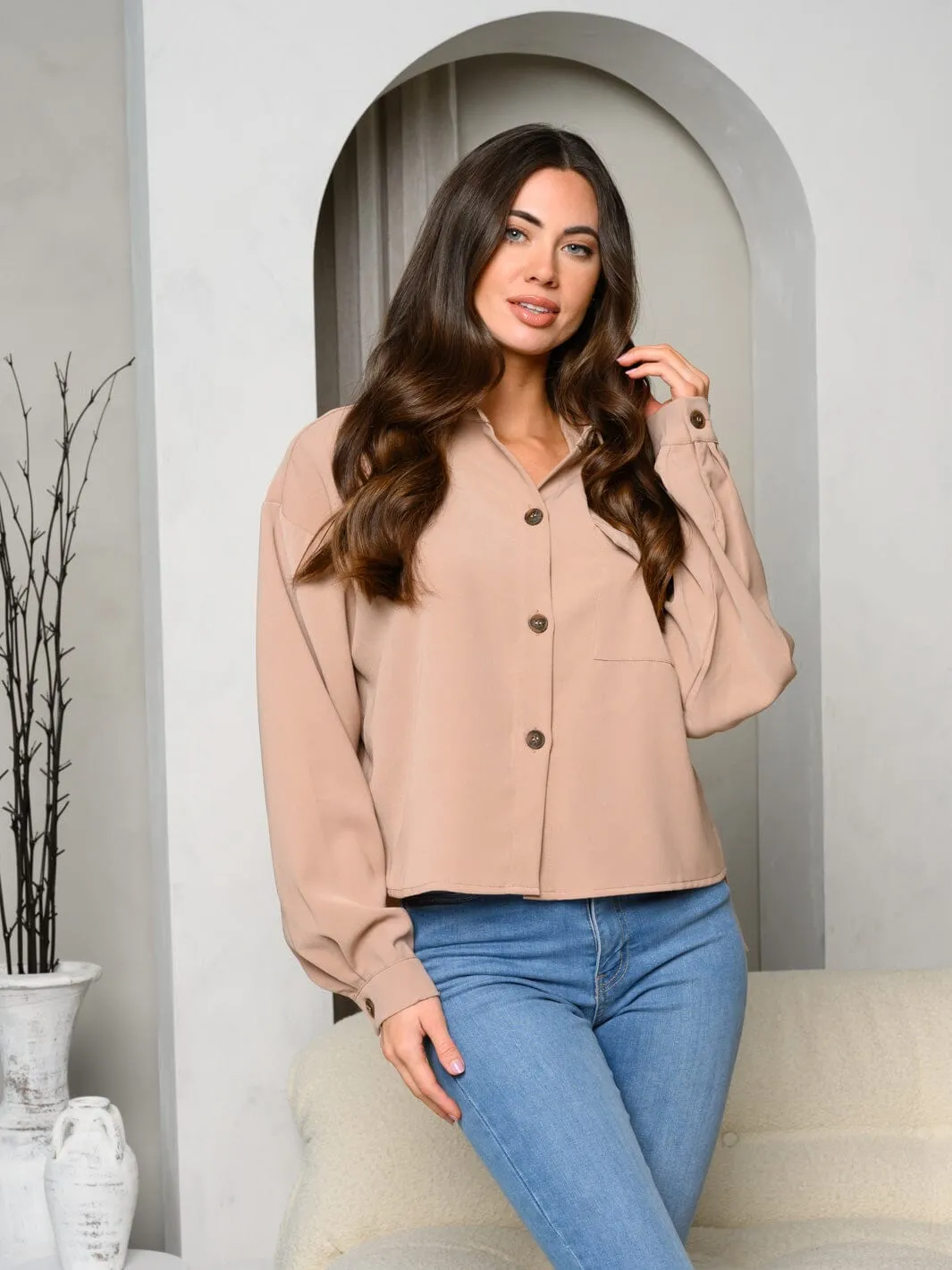 WOMEN'S LONG SLEEVE BUTTON UP BLOUSE TOP