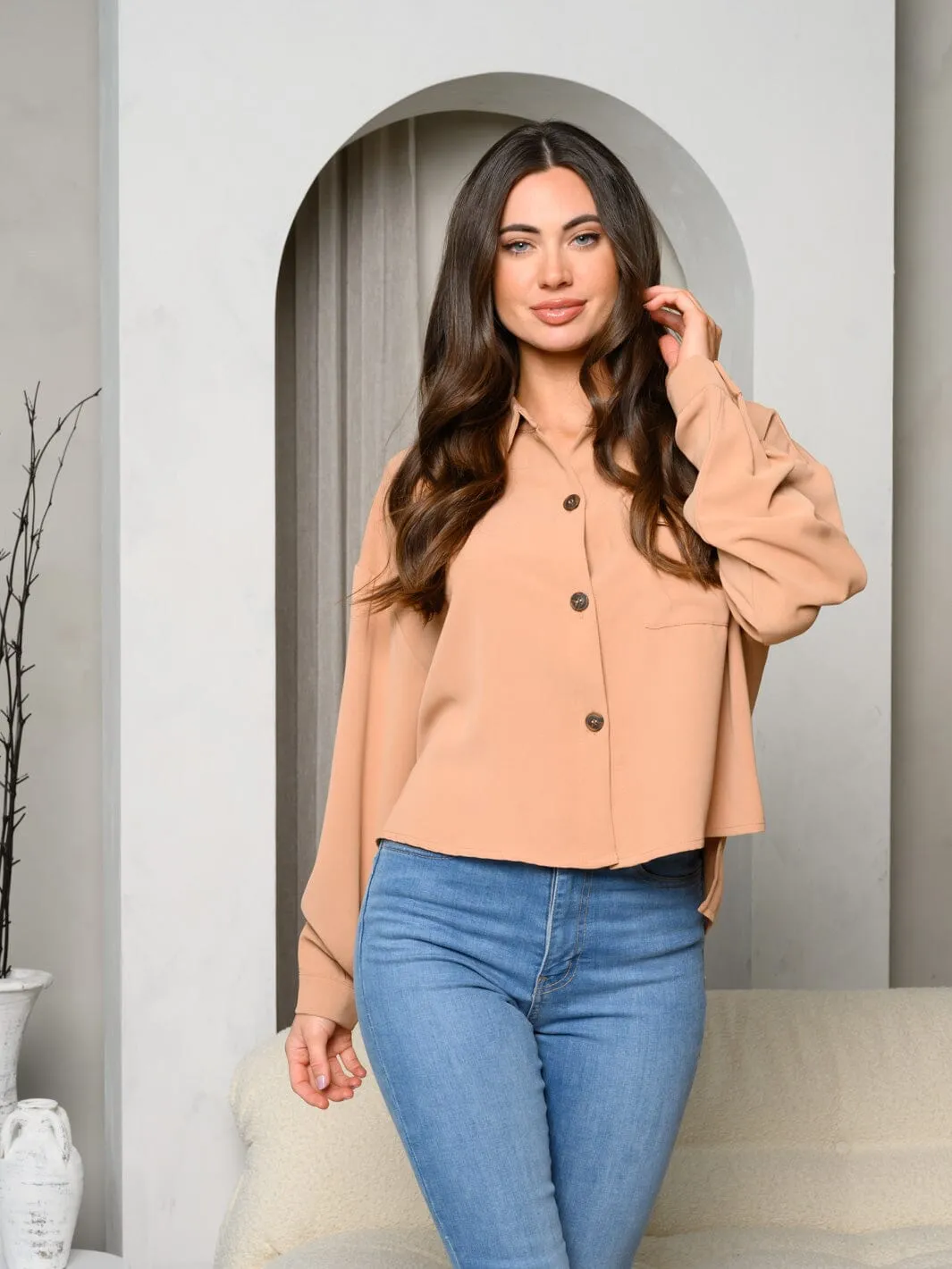 WOMEN'S LONG SLEEVE BUTTON UP BLOUSE TOP