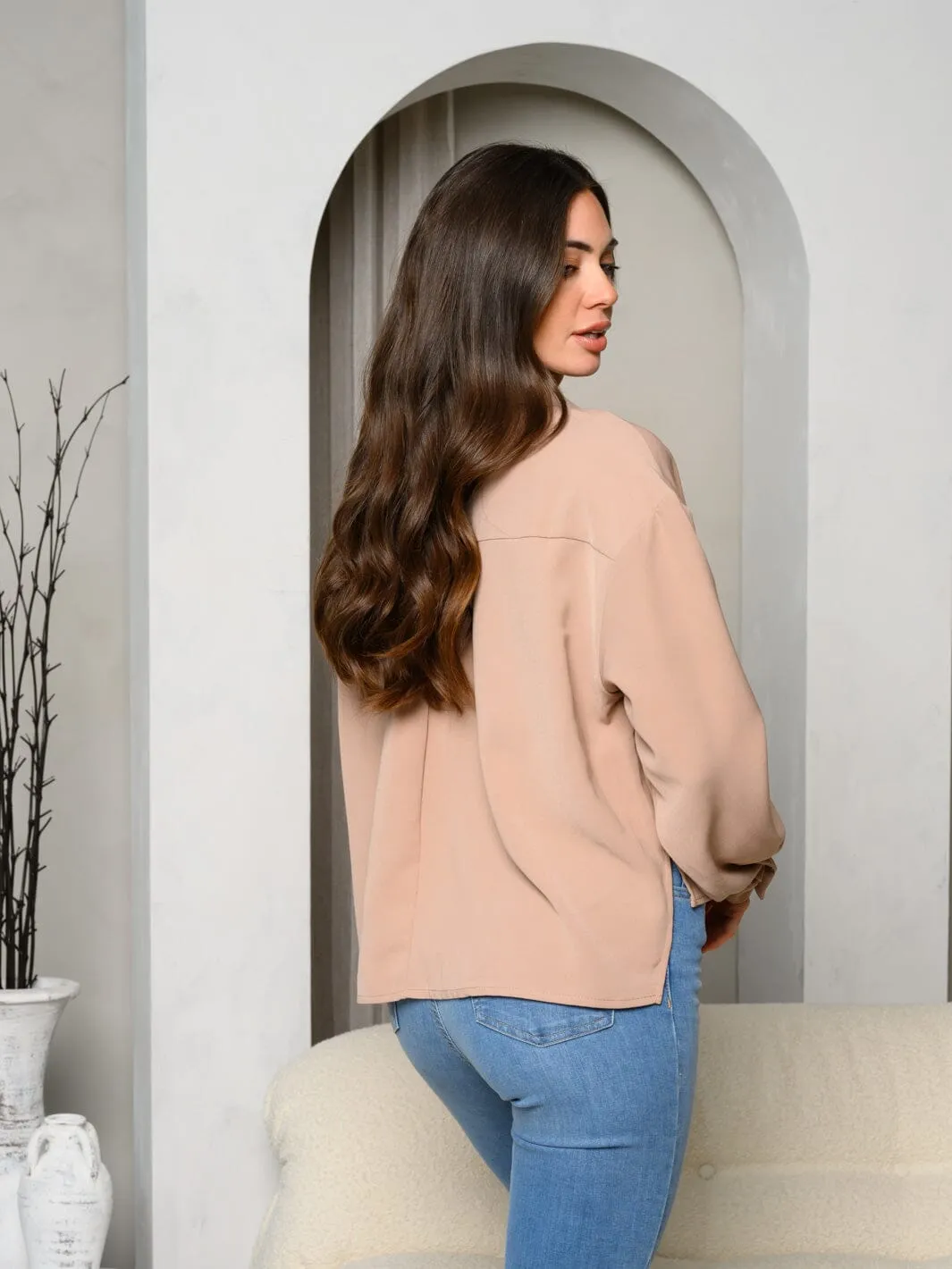 WOMEN'S LONG SLEEVE BUTTON UP BLOUSE TOP