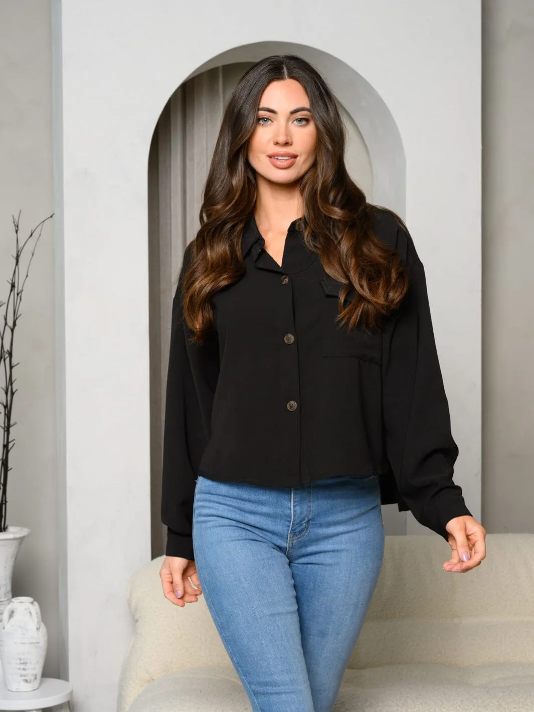 WOMEN'S LONG SLEEVE BUTTON UP BLOUSE TOP