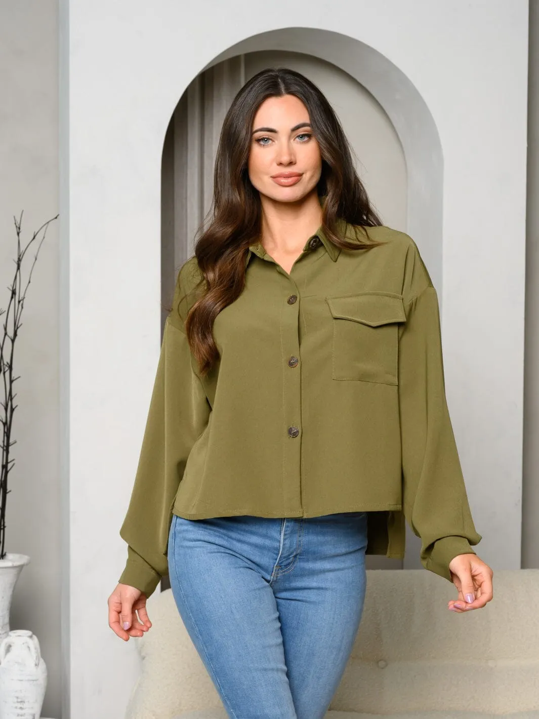 WOMEN'S LONG SLEEVE BUTTON UP BLOUSE TOP